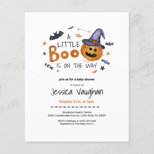 Budget Halloween Pumpkin Little Boo Baby shower Flyer (Voorkant)
