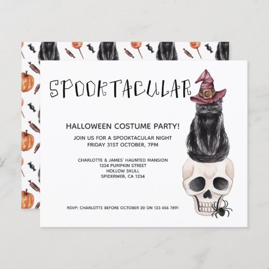 BUDGET Halloween Spooktacular Black Cat on Skull (Voorkant / Achterkant)