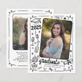 Budget Hand Drawn Foto Afstuderen Aankondiging (Voorkant / Achterkant)