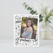 Budget Hand Drawn Foto Afstuderen Aankondiging (Staand voorkant)