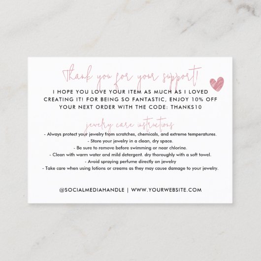 Budget Handgemaakt met Liefde Roze Bedankt Sierade Visitekaartje (Achterkant)