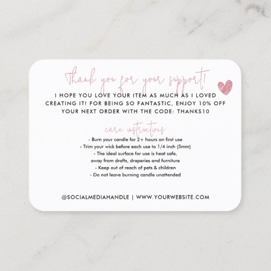 Budget Handgemaakt met Love Pink Bedankt Candle Ca Visitekaartje (Achterkant)