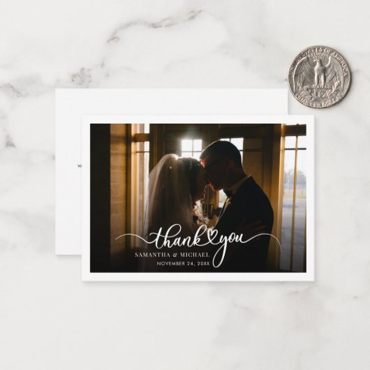 Budget handgeschreven bruiloft Foto Hartelijk dank Notitiekaartje (Voorkant / Achterkant in situ)