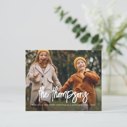 Budget Handgeschreven familienaam 2 Foto Vakantie (Staand voorkant)