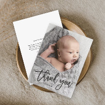 Budget handgeschreven foto baby bedankkaart