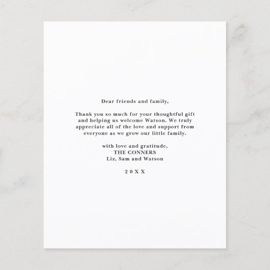 Budget Handgeschreven Foto Baby Bedanktkaart (Achterkant)