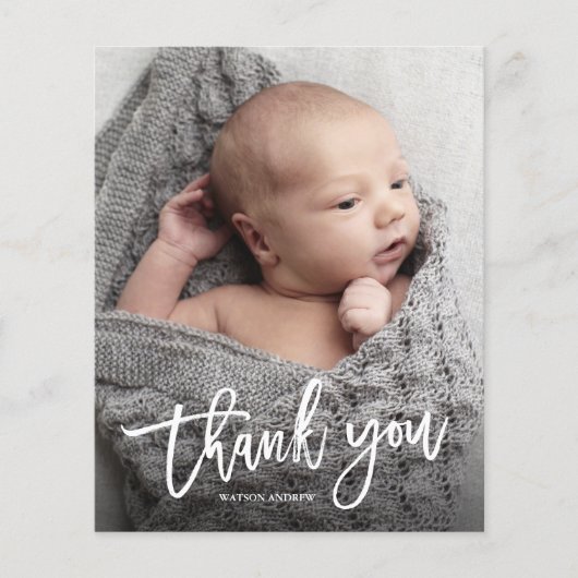 Budget Handgeschreven Foto Baby Bedanktkaart (Voorkant)