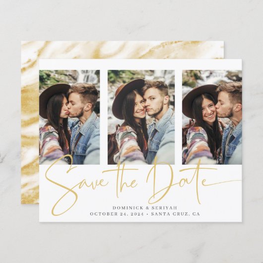 BUDGET Handgeschreven Save the Date Gold Marble (Voorkant / Achterkant)