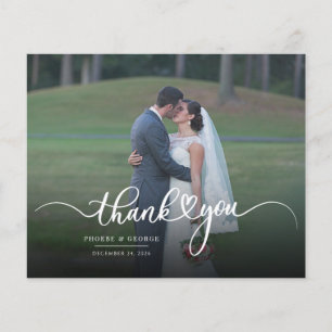 Budget Handlettered Huwelijksfoto Bedankkaart