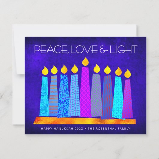 Budget Hanukkah Candles Peace Love Light Blue Kaar (Voorkant)