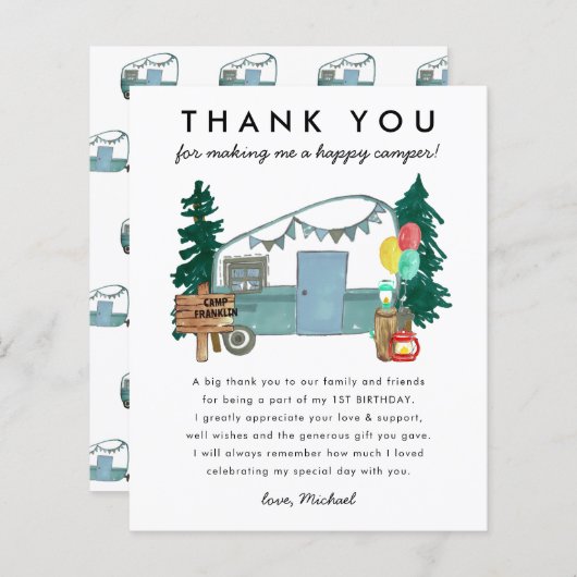 Budget Happy Camper Camping Bedankt Verjaardag (Voorkant / Achterkant)