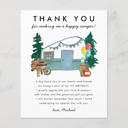 Budget Happy Camper Camping Bedankt Verjaardag (Voorkant)
