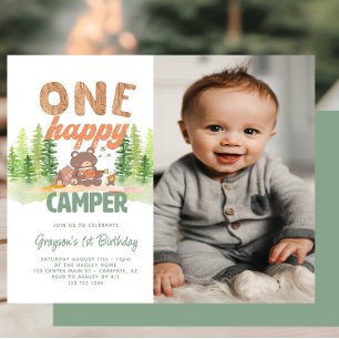 Budget Happy Camper Foto 1e verjaardag uitnodiging