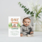 Budget Happy Camper Foto 1e verjaardag uitnodiging (Staand voorkant)