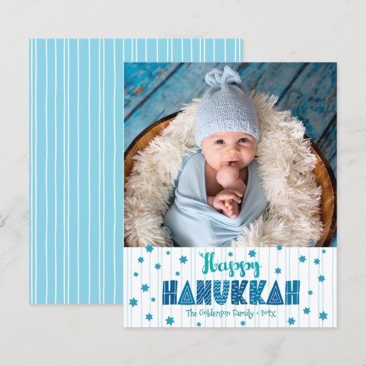 Budget Happy Chanoeka Foto Blauwe Sterren Moderne  (Voorkant / Achterkant)