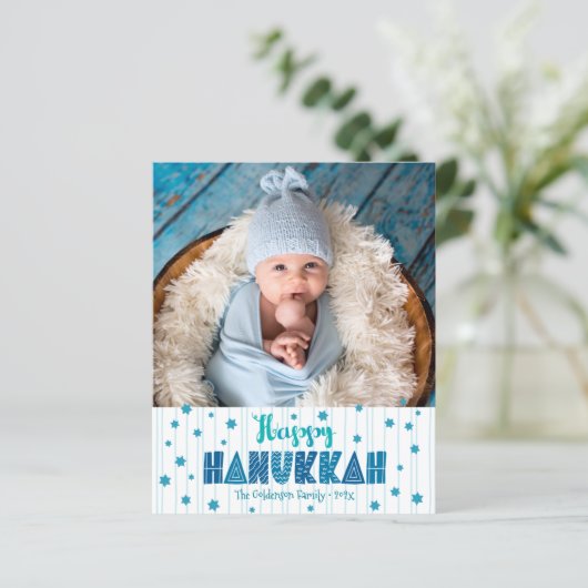 Budget Happy Chanoeka Foto Blauwe Sterren Moderne  (Staand voorkant)