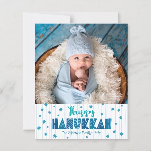 Budget Happy Chanoeka Foto Blauwe Sterren Moderne  (Voorkant)