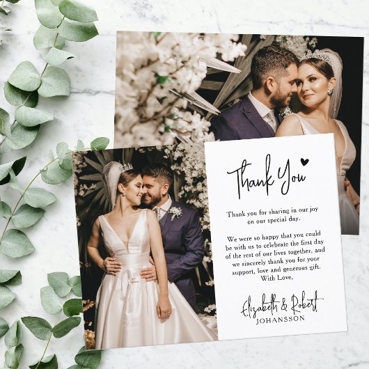 Budget hart bruiloft dank u fotoscript Kaart