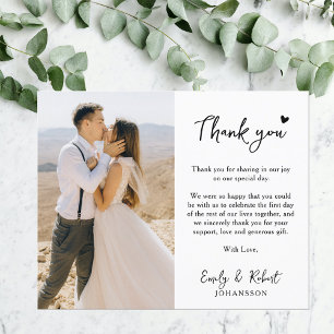 Budget hart script bruiloft dank u fotokaart