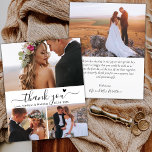 Budget Hart Script Collage Bruiloft Dank u Flyer<br><div class="desc">Budget, moderne minimalistische elegante "dank u" Script 3 Fotocollage Bruiloft Dank u gepersonaliseerde betaalbare low budget flyer. Stijlvolle bruiloft dank u papier sjabloon met vier (3) foto op de voorkant en een foto op de achterkant. Met de tekst "Thank You" in een wervelende hand geletterde typografie script lettertype met swash...</div>