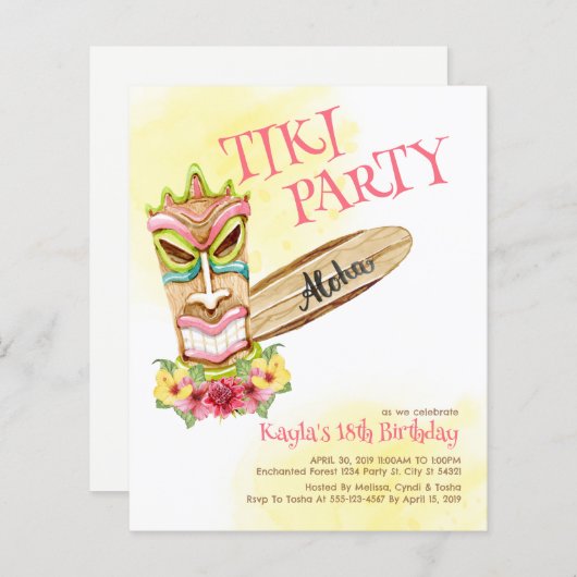 Budget Hawaiian Tiki Partij Uitnodigingen (Voorkant / Achterkant)