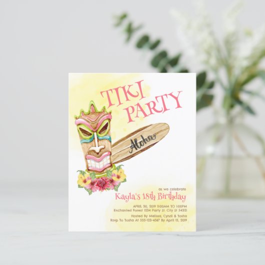 Budget Hawaiian Tiki Partij Uitnodigingen (Staand voorkant)