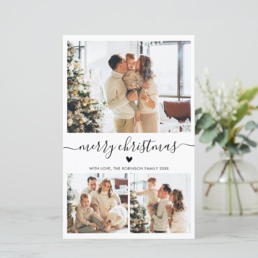 Budget Heart Script 3 Photo Collage Christmas Kaar (Staand voorkant)