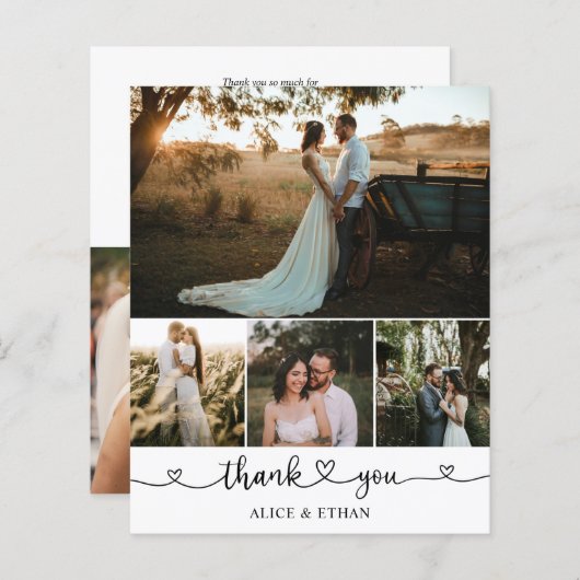 Budget Heart Script Foto Weddenschap Bedankt (Voorkant / Achterkant)