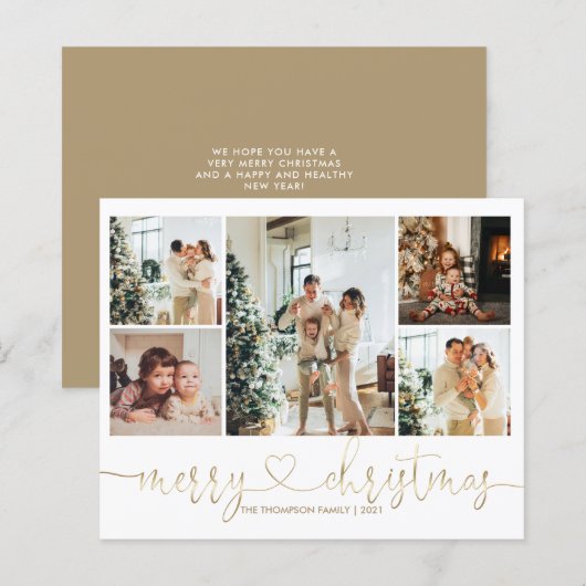 Budget Heart Script Gold Kerstmis 5 Foto Holiday (Voorkant / Achterkant)