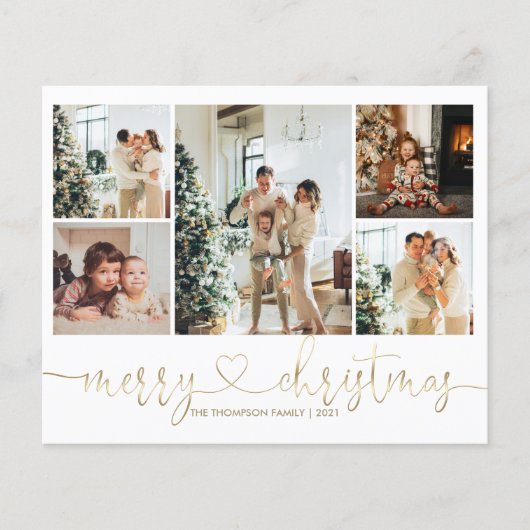 Budget Heart Script Gold Kerstmis 5 Foto Holiday (Voorkant)
