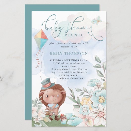 Budget Hedégel Baby shower Picnic Boy Invite (Voorkant / Achterkant)