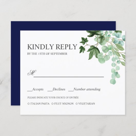 BUDGET Hedera Ivy bladeren WEDDING RSVP MEAL CHOIC (Voorkant / Achterkant)