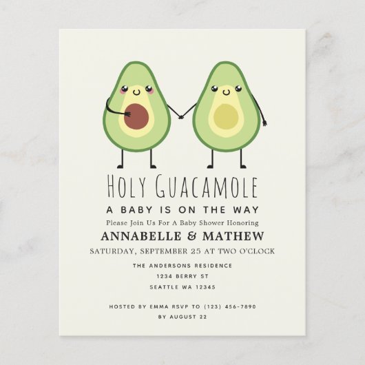 Budget Heilige Guacamole Couples Baby shower nodig (Voorkant)