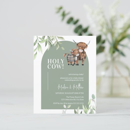 Budget Heilige Koe Greenery Arch Baby shower nodig (Staand voorkant)