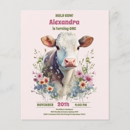 Budget Heilige Koe Ik ben een Koe Meisje 1e Verjaa Flyer (Voorkant)