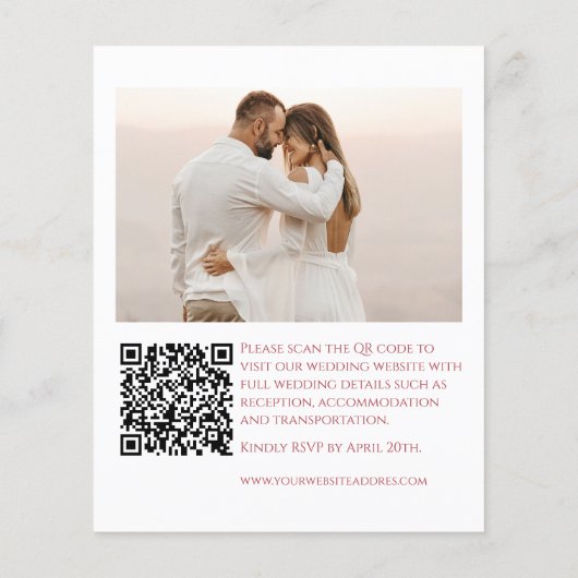 Budget helder rood Foto QR code bruiloft uitnodigi (Achterkant)