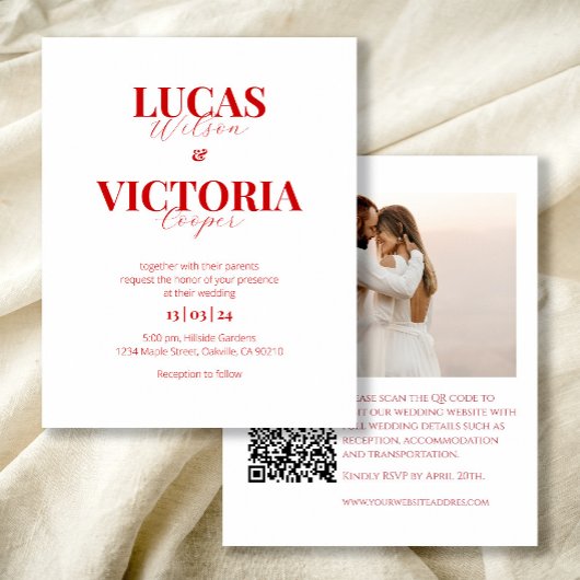 Budget helder rood Foto QR code bruiloft uitnodigi