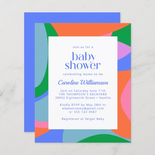 Budget Helderkleurig Abstract Baby shower uitnodig (Voorkant / Achterkant)