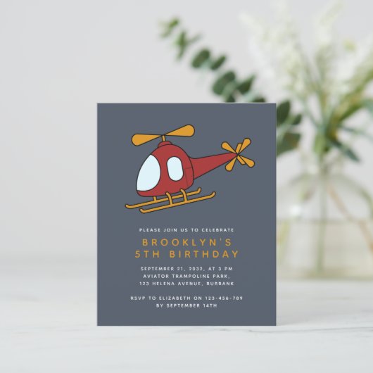 Budget Helikopter Boy's Birthday Party Invitation (Staand voorkant)