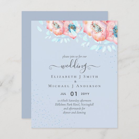 BUDGET Hellebore Turquoise Peach Floral Wedding (Voorkant / Achterkant)