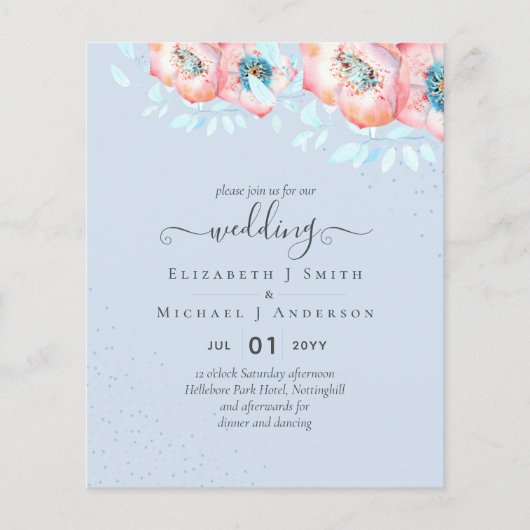 BUDGET Hellebore Turquoise Peach Floral Wedding Flyer (Voorkant)