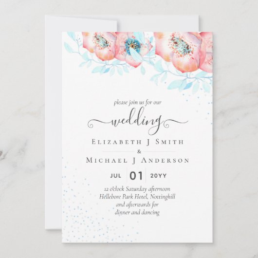 BUDGET Hellebore Turquoise Peach Floral Wedding Kaart (Voorkant)