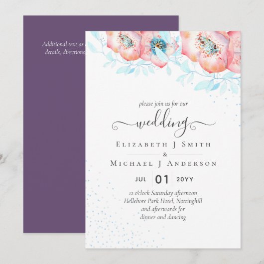 BUDGET Hellebore Turquoise Peach Floral Wedding Kaart (Voorkant / Achterkant)