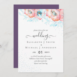 BUDGET Hellebore Turquoise Peach Floral Wedding Kaart