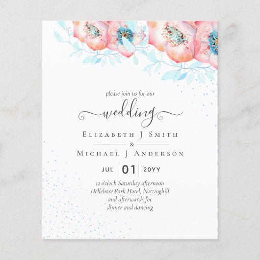 BUDGET Hellebore Turquoise Perzik Bloem Bruiloft Flyer (Voorkant)