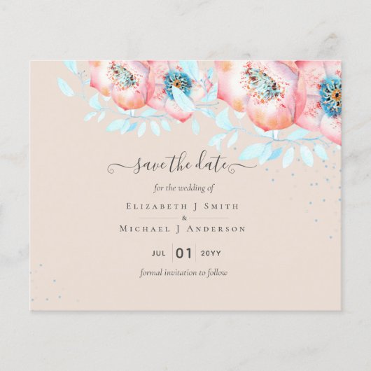 BUDGET Hellebore Turquoise Perzik Bloem Bruiloft Flyer (Voorkant)