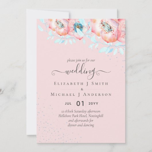 BUDGET Hellebore Turquoise Perzik Bloem Bruiloft Kaart (Voorkant)