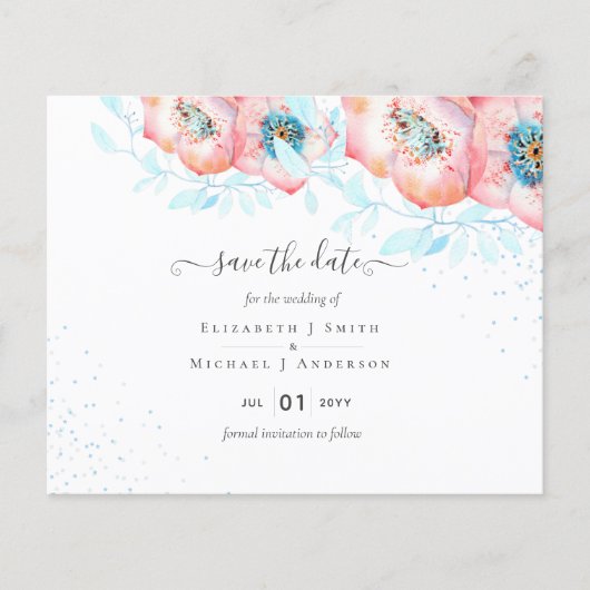 BUDGET  Hellebore Turquoise Perzik Bloemen Bruilof Flyer (Voorkant)