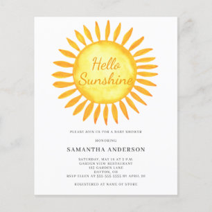 Budget Hello Sunshine Baby Shower Uitnodiging Flyer