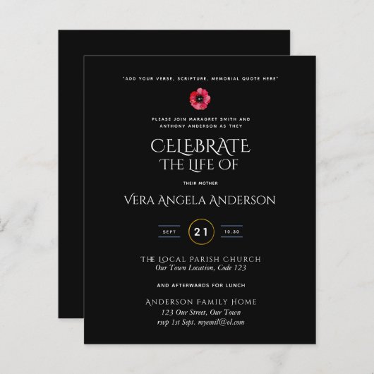 Budget Herdenkingsfeest Herdenkingsdienst Uitnodig (Voorkant / Achterkant)